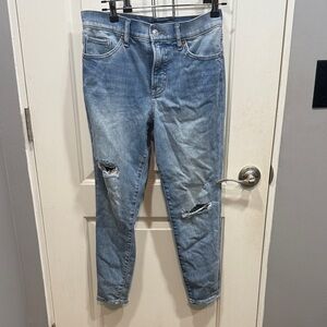 EXPRESS Distressed Blue Skinny High Rise Jeans